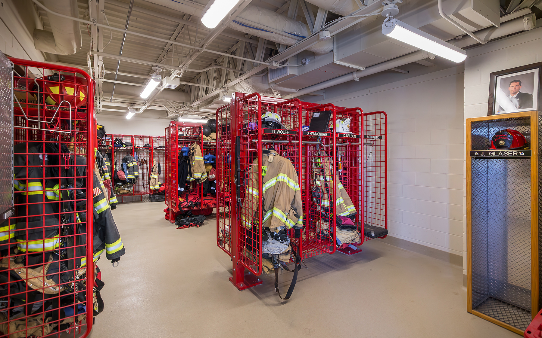 Shawnee Fire Station 71 uniform lockers with memorial