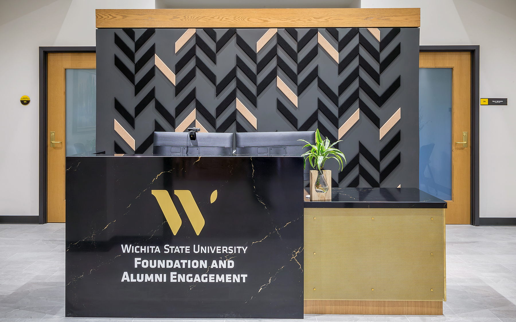 WSU Woodman Alumni Center front desk.